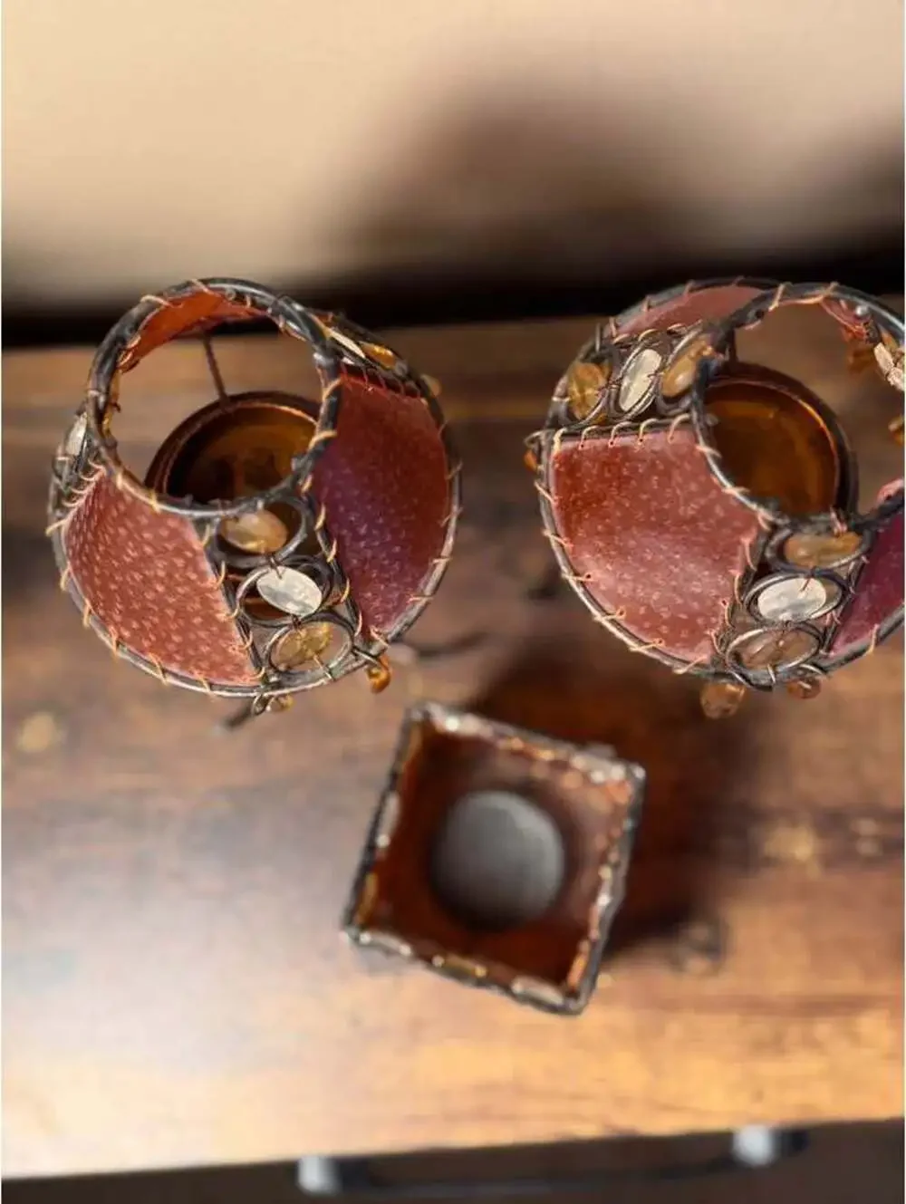3-Piece Rustic Beaded Candle Holder Set